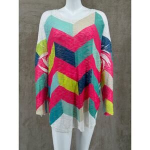 Luna‎ Chic Sweater Womens Large Chevron Knit Sheer Tunic Lightweight Colorful